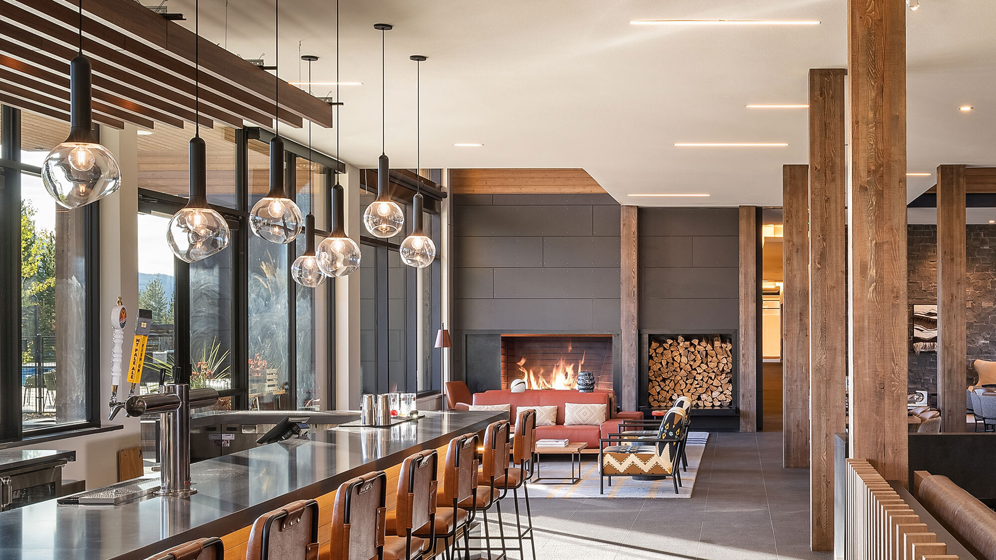 CCY Architects Ulery Lake Lodge Zakara Photography Living Room Bar